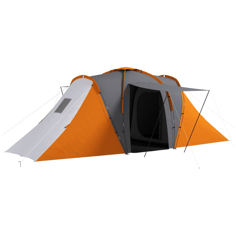 Orange 2-Bedroom Camping Tunnel Tent, 2000mm Waterproof, Portable for 4-6 People