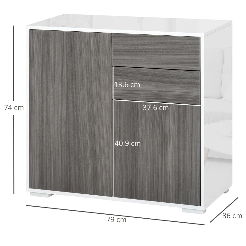 Grey High Gloss Sideboard with Push-Open Design and 2 Drawers