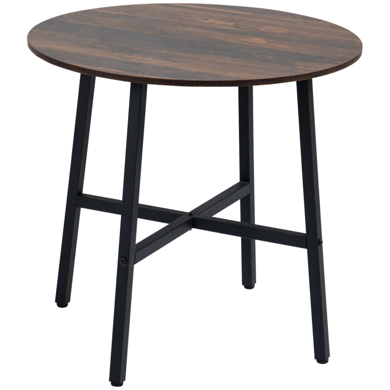 Rustic Brown Round Dining Table with Steel Legs