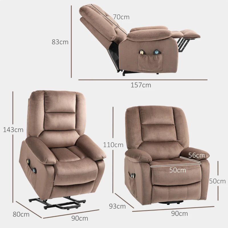 Brown Electric Massage Recliner Chair with Heat and Side Pocket