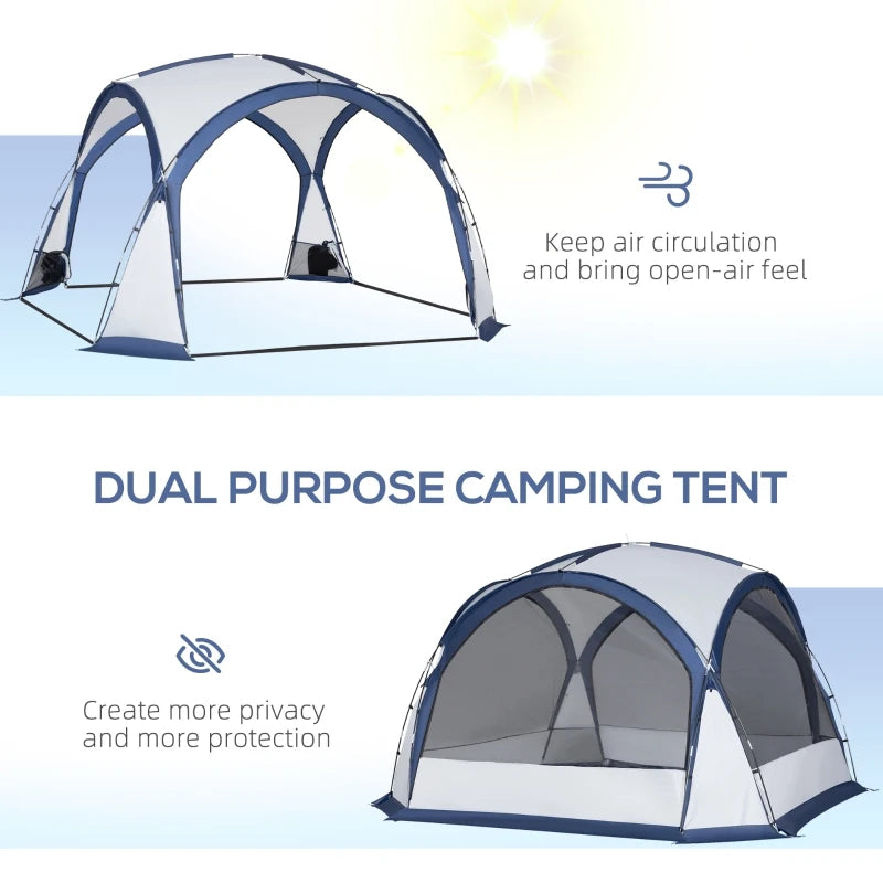 6-8 Person White and Blue Dome Camping Tent with 4 Zipped Doors