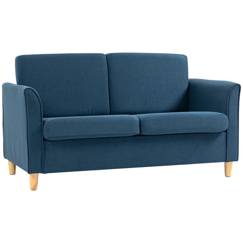 Blue Modern 2 Seater Loveseat Sofa with Wood Legs and Armrests