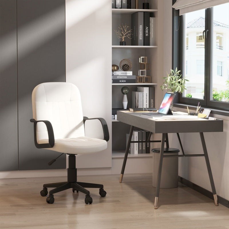 Cream Swivel Office Chair with Armrests and Wheels