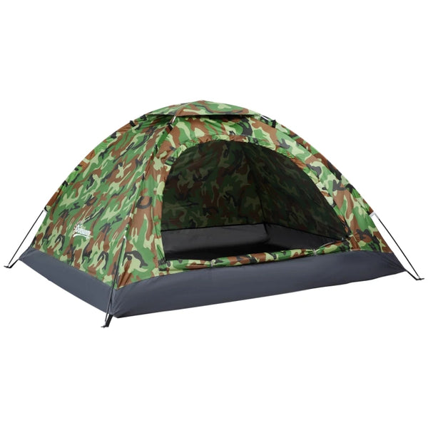 Camouflage 2-Person Camping Tent with Zipped Doors and Storage Pocket, Multicoloured