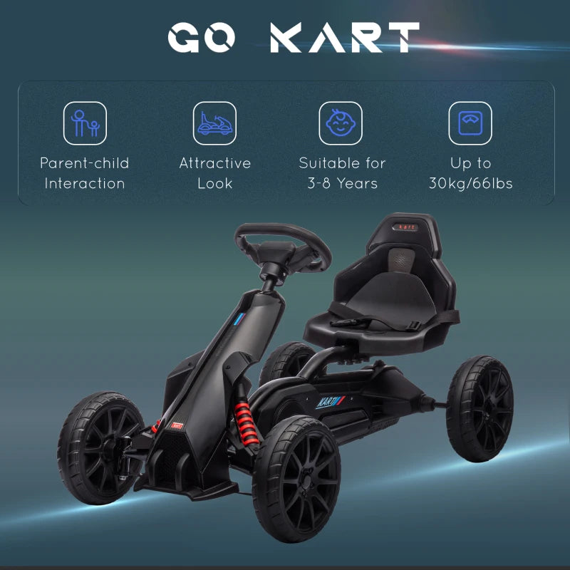 Black Kids Pedal Go Kart with Adjustable Seat and Handbrake