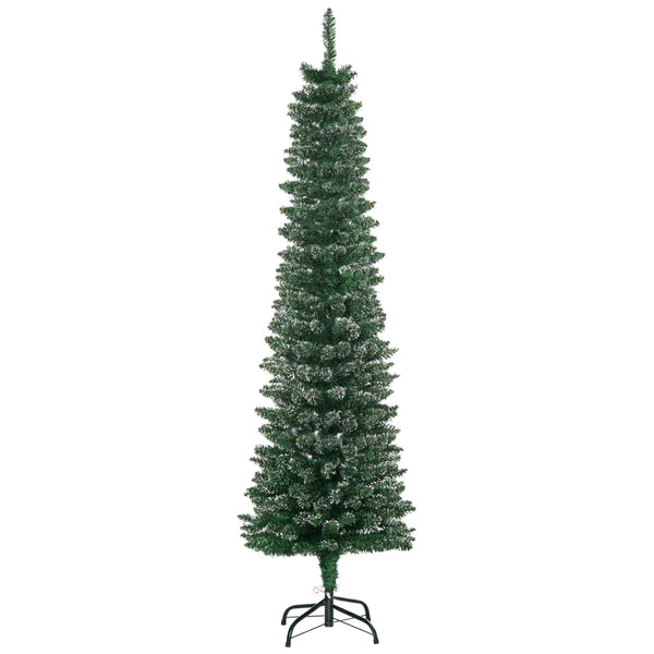 5.5FT Snow-Dipped Green Christmas Pencil Tree with Foldable Stand