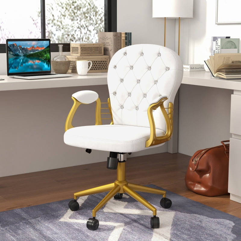 Adjustable Cream White Office Chair with Button Tufted Design