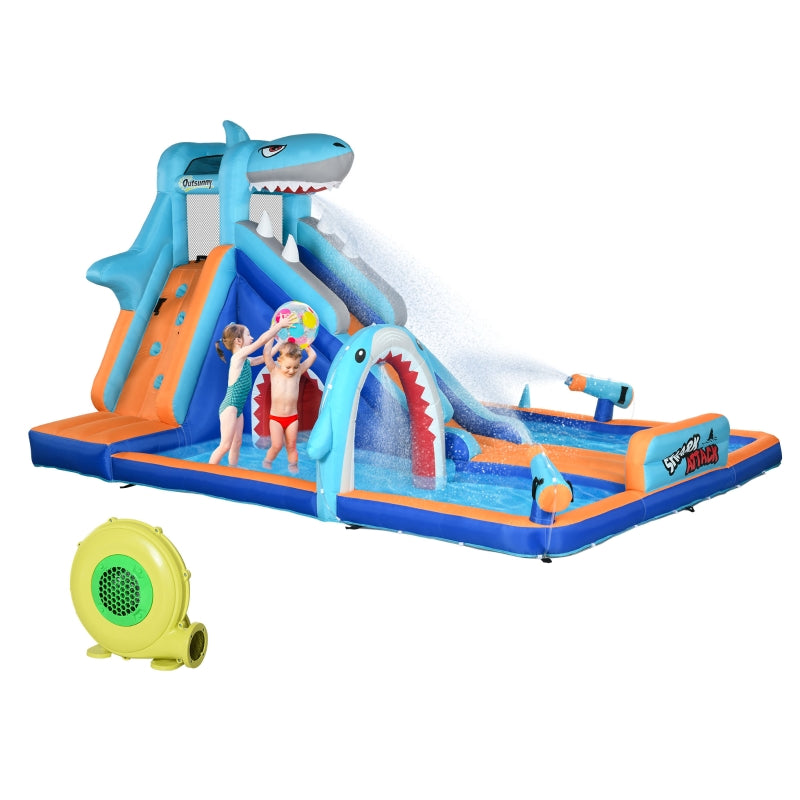 Shark-Themed Inflatable Water Park with Slide & Pool for Kids 3-8, Blue