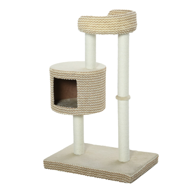 Beige Cat Tree Tower with Scratching Posts and Perch