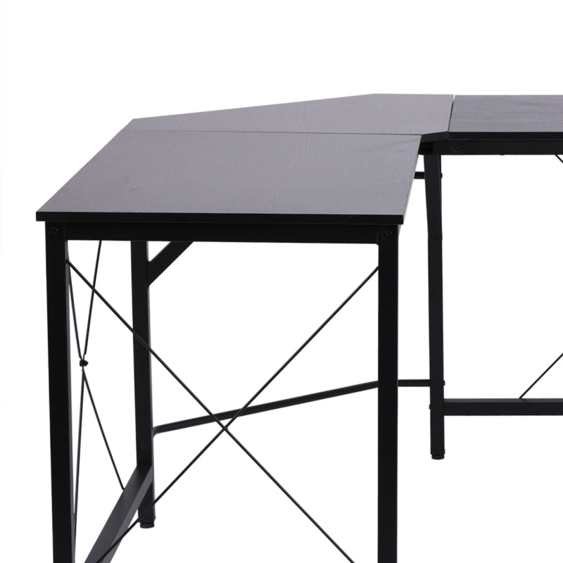 Black L-Shaped Corner Desk for Home Office, Space-Saving Workstation, 150x150x76cm