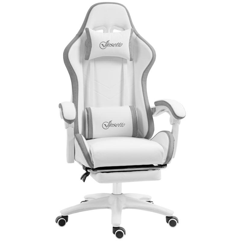 White & Grey Racing Gaming Chair with Footrest and Swivel Seat