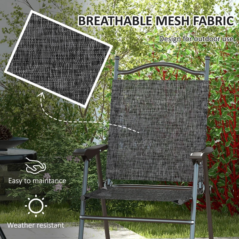 Grey Folding Garden Chairs with Mesh Seats - Set of 2