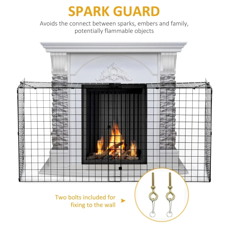 Black Extendable Freestanding Fire Screen Guard, Folding Fireplace Cover, 81.5-160cm