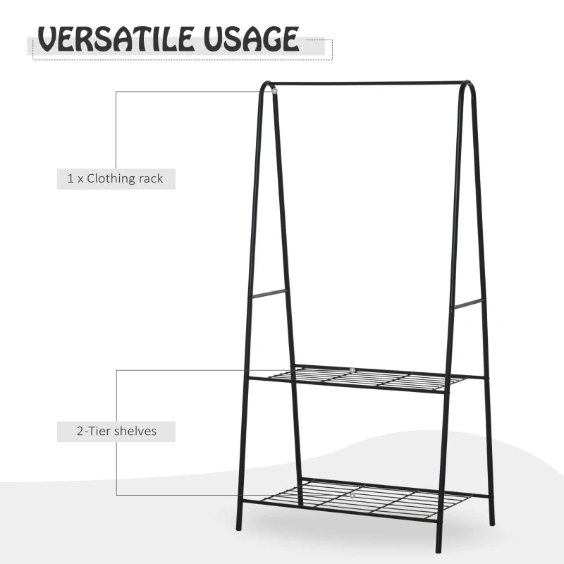 Black 2-Tier A-Shaped Steel Clothes Rack - 77L x 45W x 153H cm