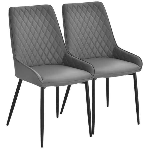 Grey Quilted PU Leather Dining Chairs Set of 2 - Modern Metal Frame