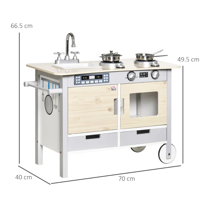 Wooden Kids Toy Kitchen Playset - White Pretend Cooking Set