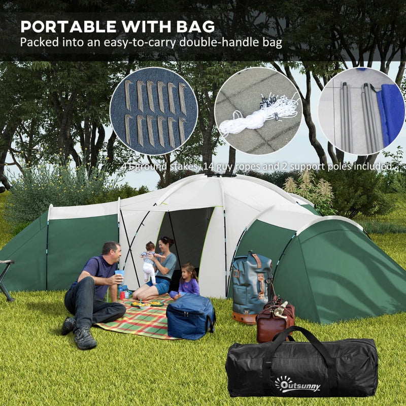 Spacious 6-9 Person Tent with Bedrooms and Living Room, Accessories Included - Blue