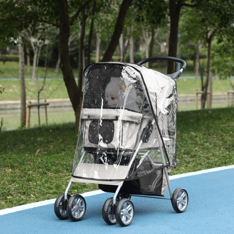 Grey Dog Stroller with Rain Cover for Small Dogs