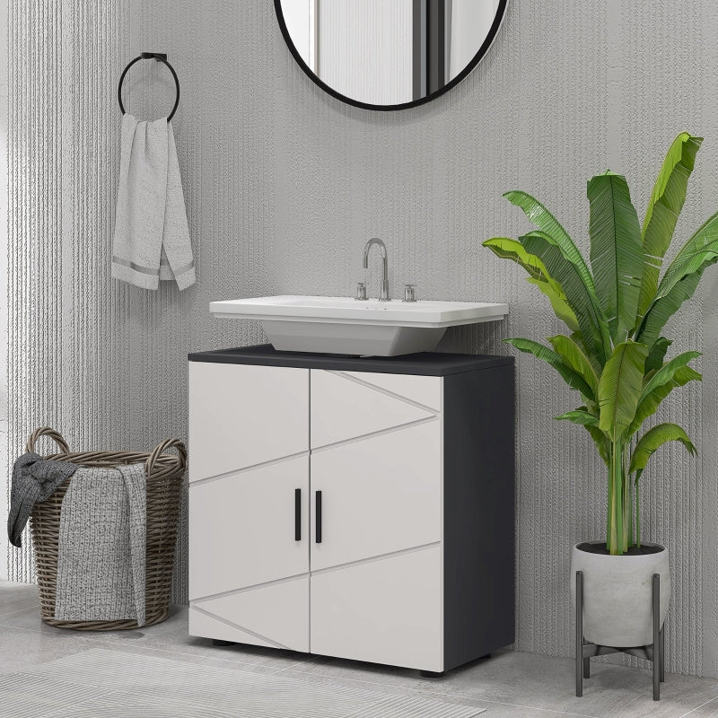 Light Grey Under Sink Bathroom Cabinet with Double Doors and Shelf