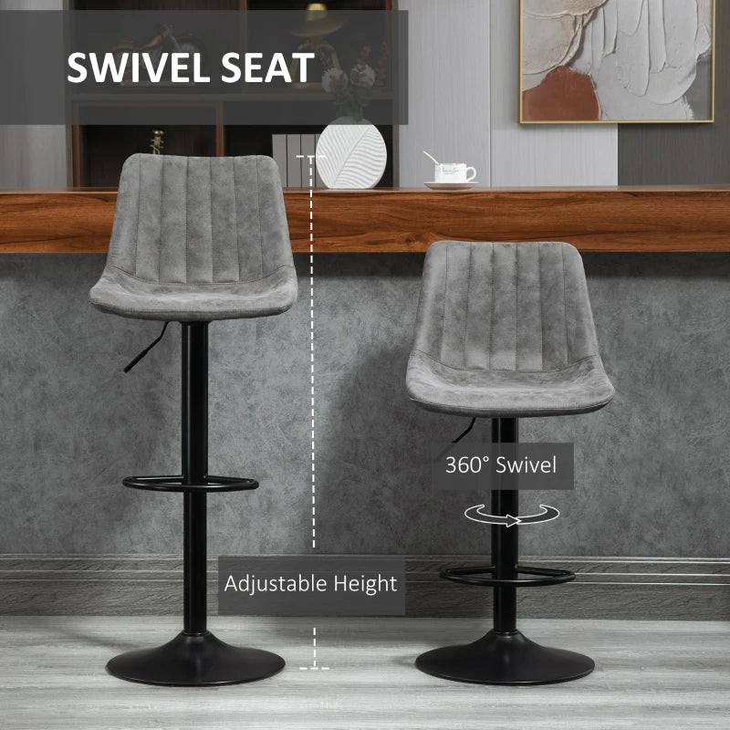 Grey Adjustable Swivel Bar Stools Set of 2 with Footrest