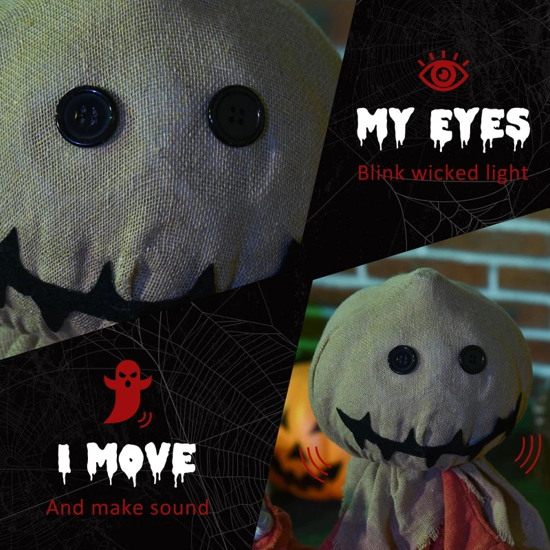 Black Halloween Scarecrow with Light-Up Eyes and Sound Activation