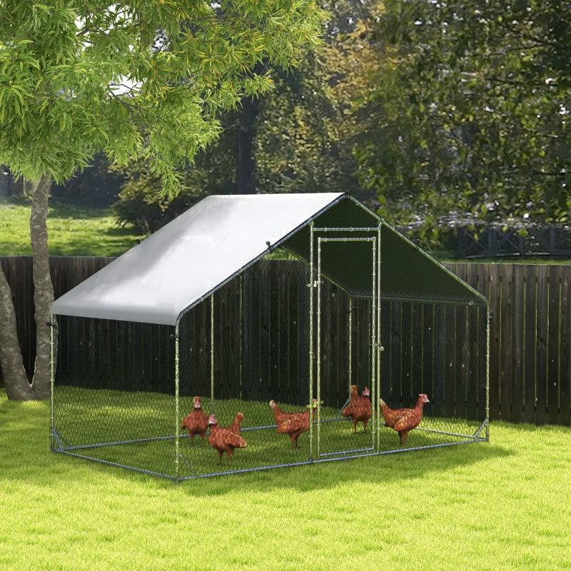 Galvanised Chicken Coop with Water-Resistant Cover, 3x1.7x1.9m, Grey