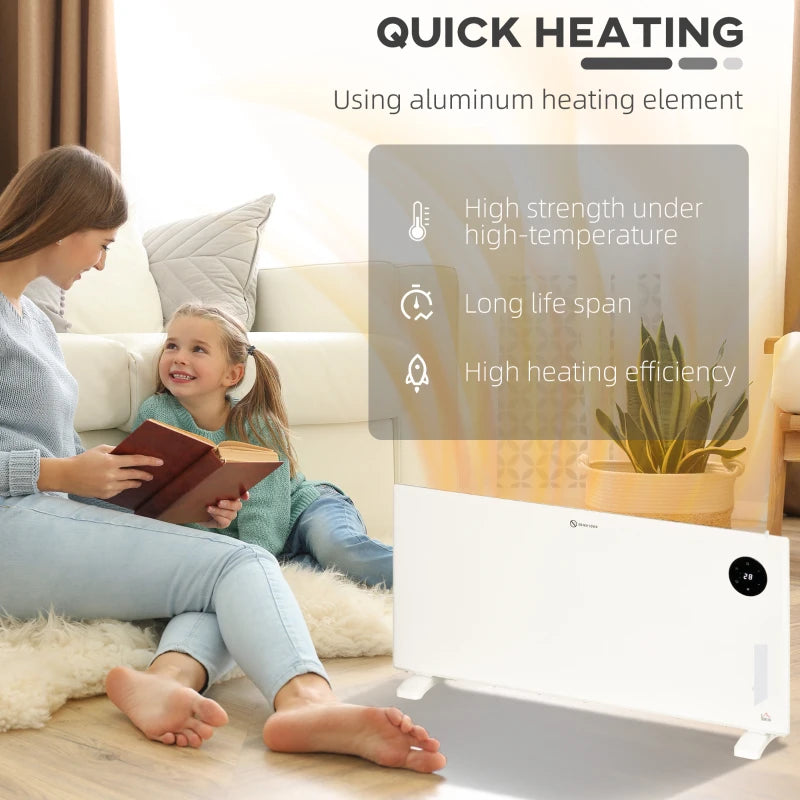 2000W White Electric Convector Heater - Adjustable Thermostat, Timer