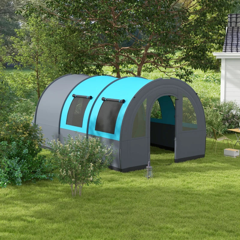 6-Person Dual-Room Tunnel Tent with Accessories - Grey/Blue