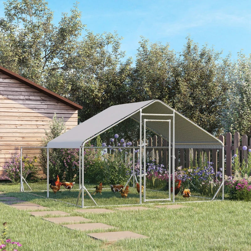 Walk-In Chicken Run with Roof, for Ducks, Chickens, Rabbits - Grey