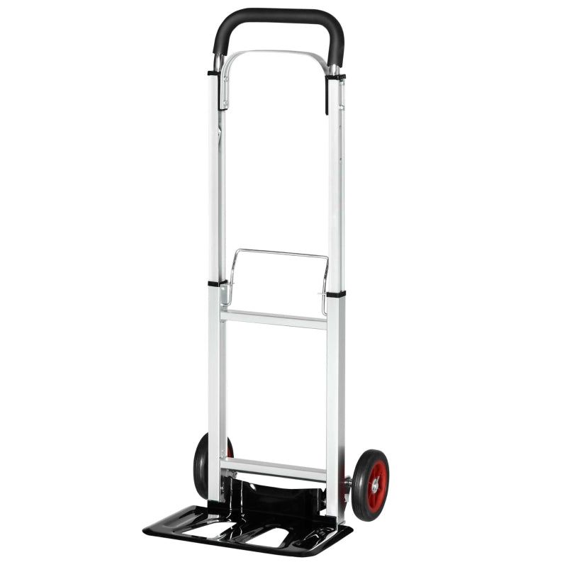 Aluminium Folding Sack Truck with Telescoping Handles, Trolley on Wheels - 90kg Capacity (Silver)