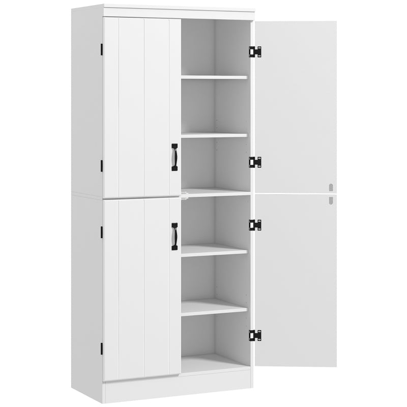 White 4-Door Tall Kitchen Cupboard with 6-Tier Storage