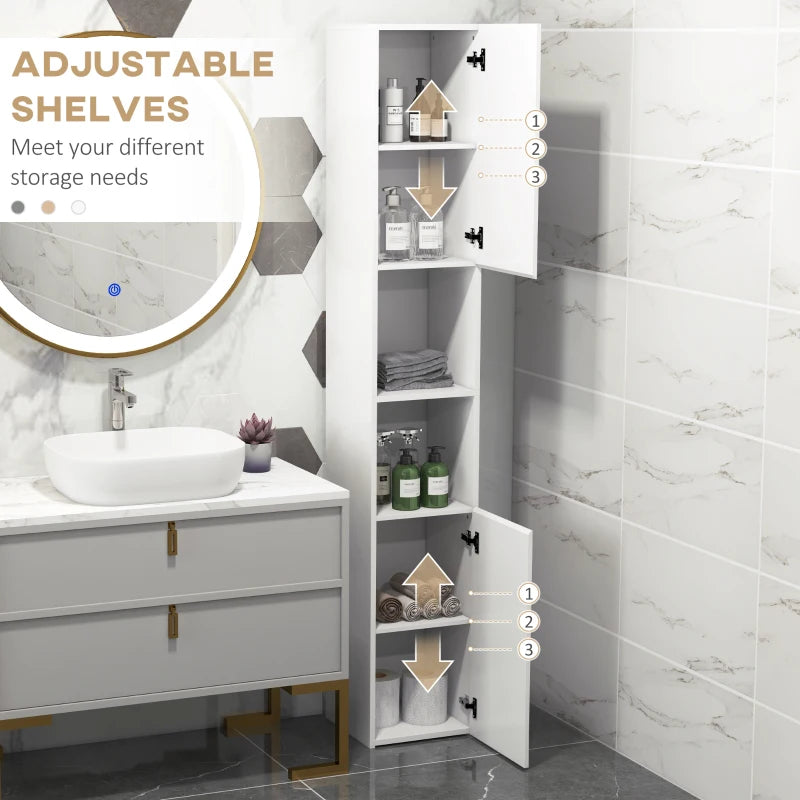 White High Gloss Bathroom Storage Cabinet with Doors, 30x30x181.5 cm