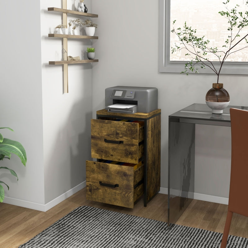 Rustic Brown 2-Drawer Industrial File Cabinet for A4 Size