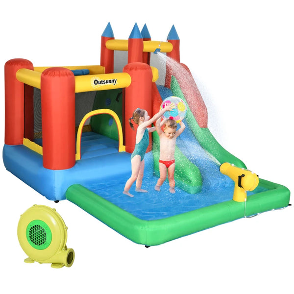 Kids 6-in-1 Inflatable Water Slide Bounce House - Blue