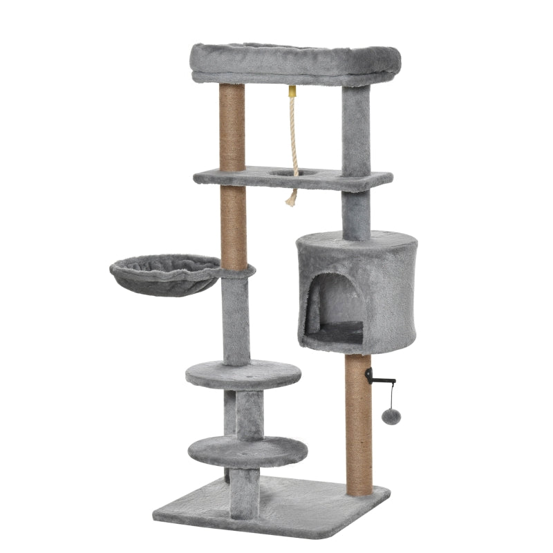 Cat Climbing Tree Tower 120cm with Scratching Post and Hammock - Light Grey