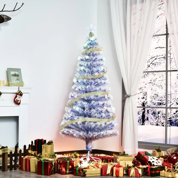 5FT Pre-Lit White Blue Fibre Optic Christmas Tree with LED Lights