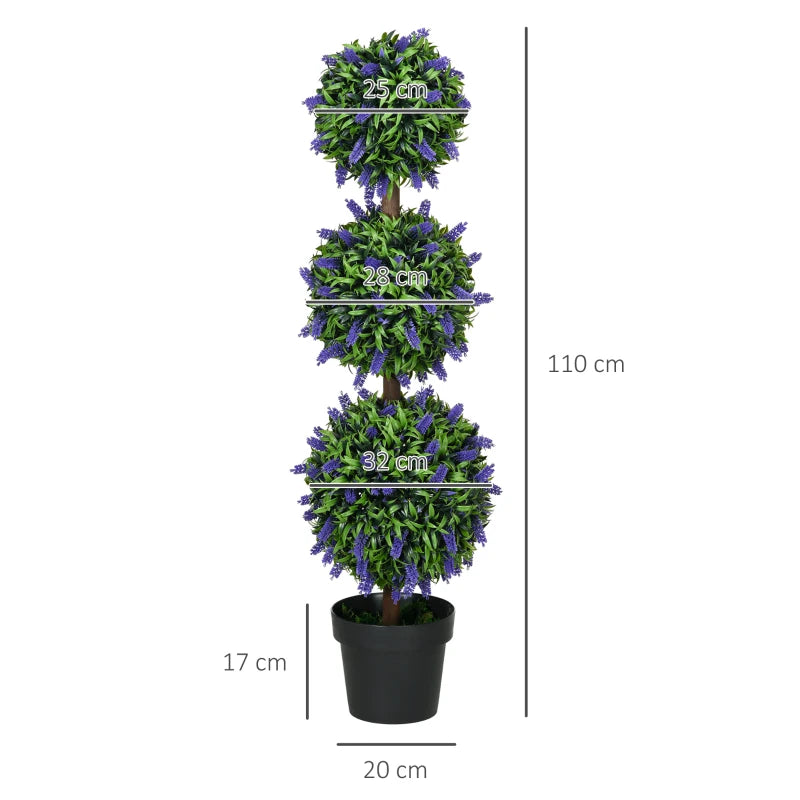 Set of 2 Lavender Flower Ball Trees with Pot, Indoor Outdoor Decor, 110cm