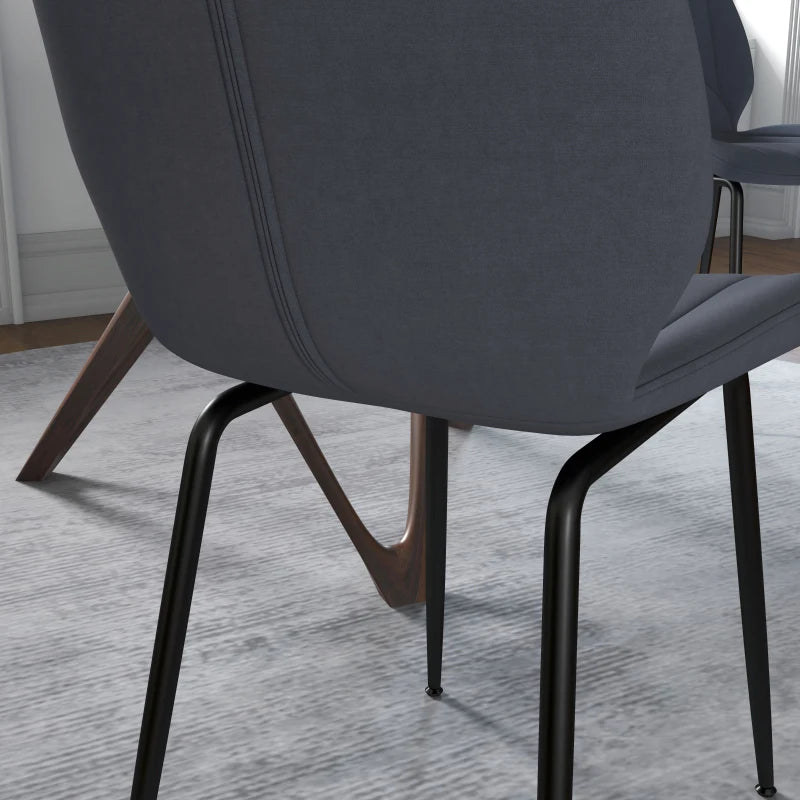 Dark Grey Velvet Dining Chairs Set of 2 - Padded Seat, Backrest, Steel Legs