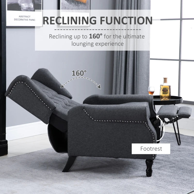 Dark Grey Reclining Wingback Armchair with Footrest