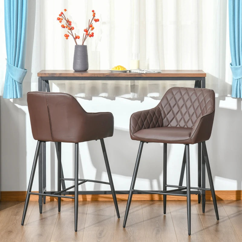 Brown Retro PU Leather Bar Stools Set of 2 with Backs and Footrest