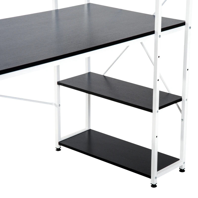 Reversible Industrial Computer Desk with Storage Shelves, Black & White