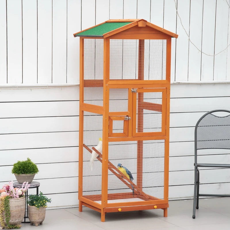 Orange Wooden Outdoor Bird Aviary Cage with Pull Out Tray - 2 Doors