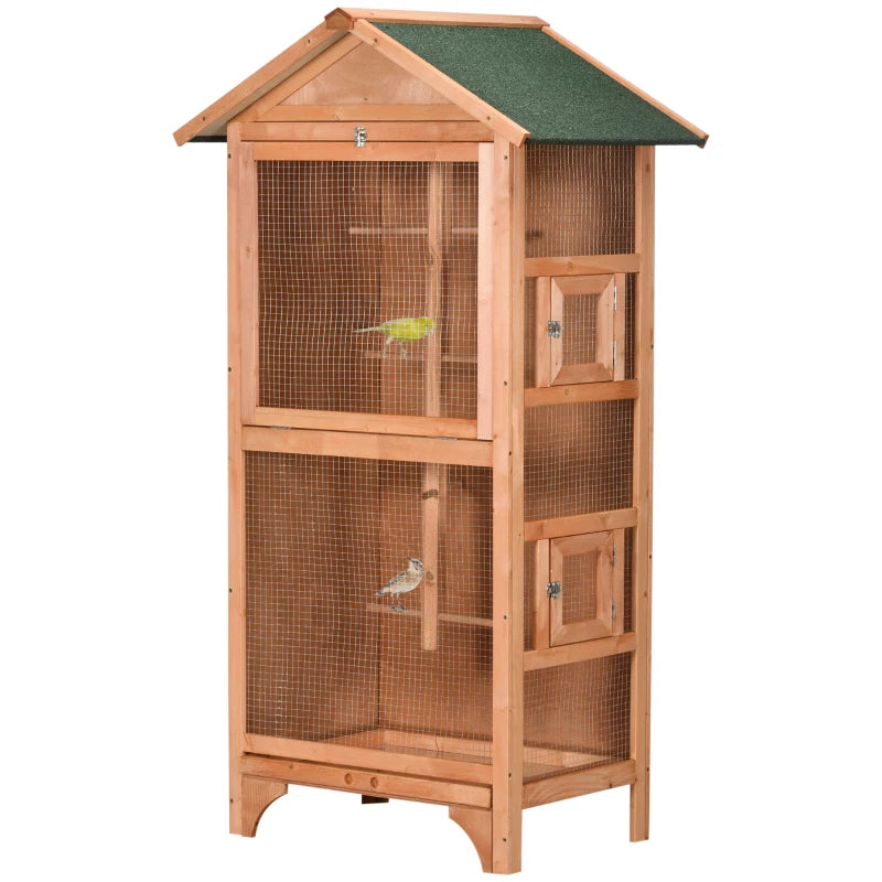 Wooden Outdoor Bird Cage for Finches and Canaries, White with Asphalt Roof