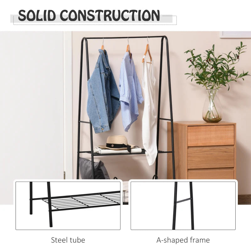 Black 2-Tier A-Shaped Steel Clothes Rack - 77L x 45W x 153H cm