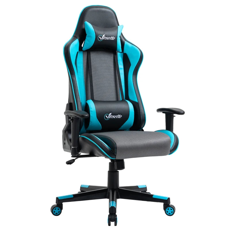 Sky Blue Racing Style Gaming Chair with Headrest and Lumbar Support