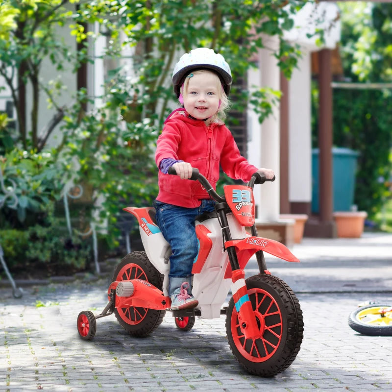 Red Kids Electric Motorcycle with Training Wheels - Ages 3-6