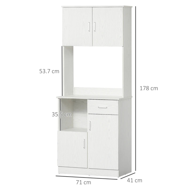 White Freestanding Kitchen Storage Cabinet with Microwave Counter