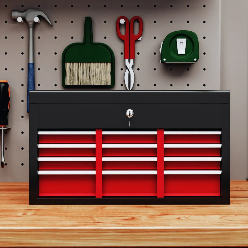 Red Steel 6-Drawer Tool Storage Chest with Lock and Keys