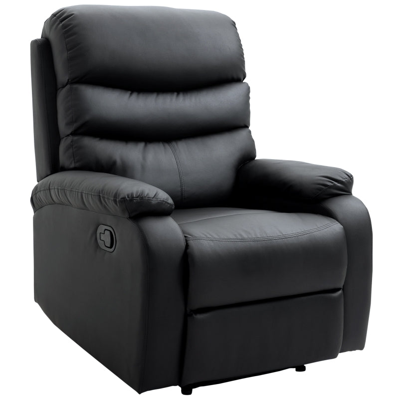 Black PU Leather Reclining Chair with Padded Armrests and Retractable Footrest