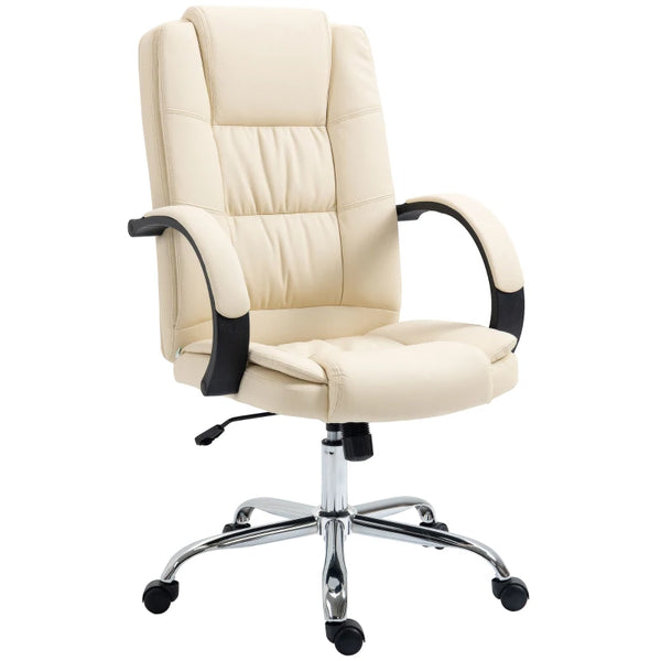 Beige PU Leather Office Swivel Chair with Adjustable Height